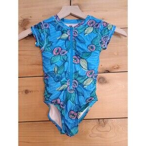 Tea Collection Bossa Nova Foliage Rash Guard One-Piece Swimsuit Sz 5 Girls Zip